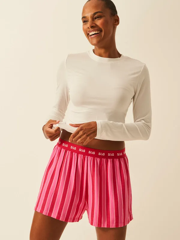 Soft Brushed Woven Pyjama Shorts - Candy Pop Stripe sold by Stripe & Stare