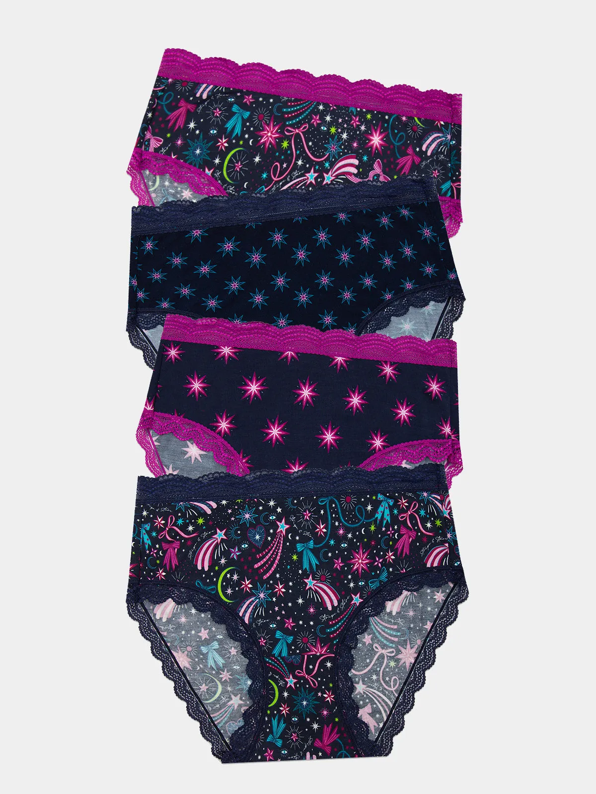High Rise Knicker Four Pack - Sparkling Skies sold by Stripe & Stare