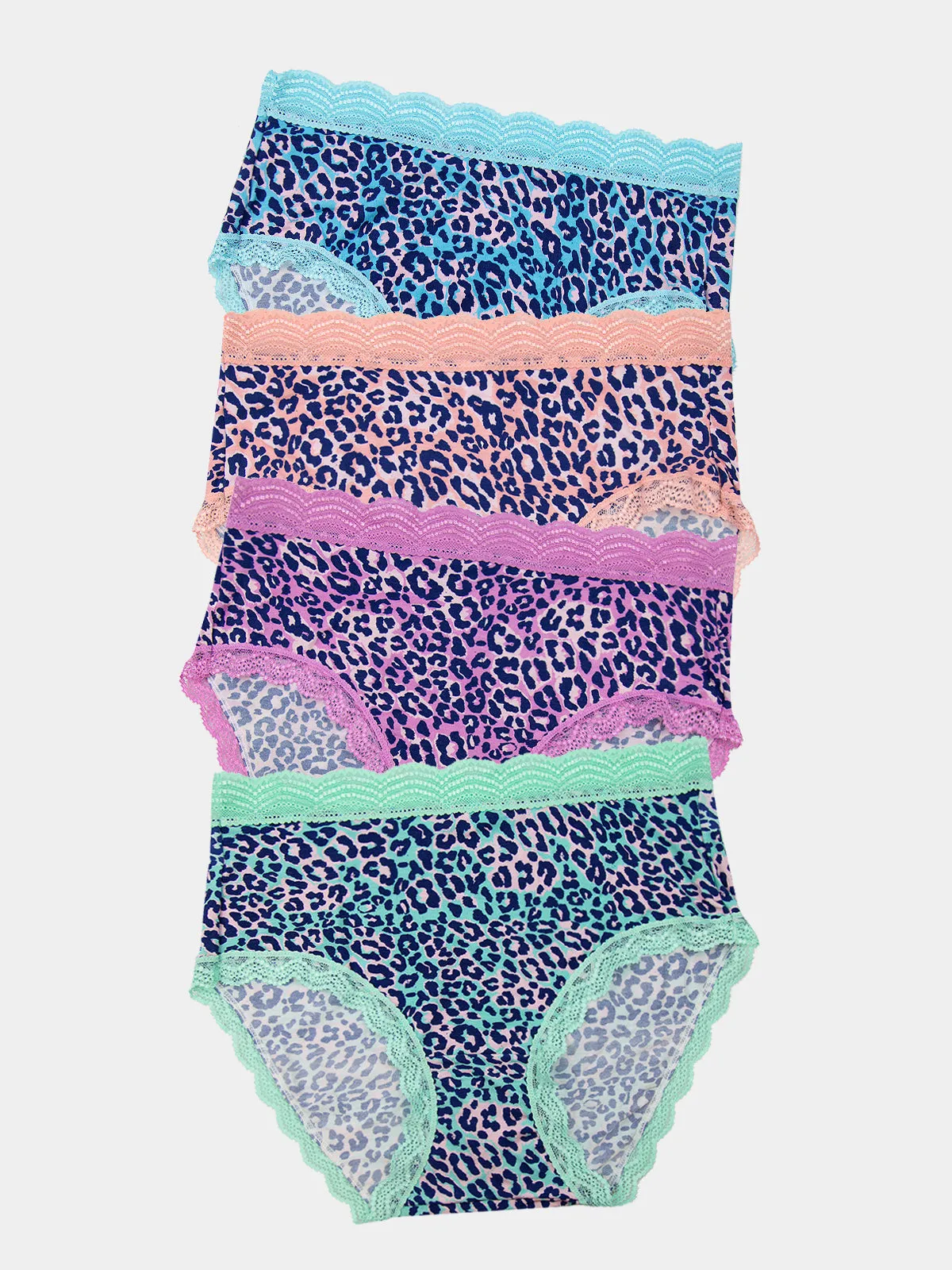 High Rise Knicker Four Pack - Iridescent Leopards sold by Stripe & Stare