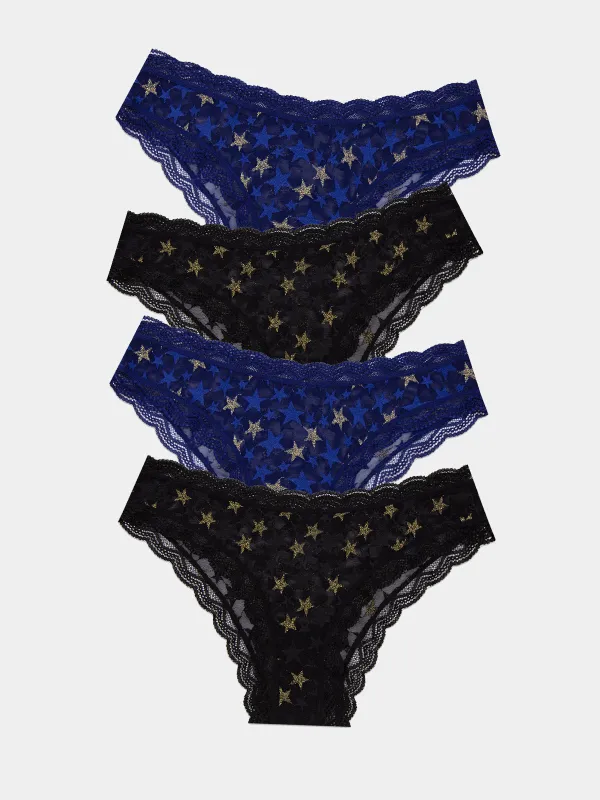 Brazilian Knicker Four Pack - Shine Like a Star sold by Stripe & Stare