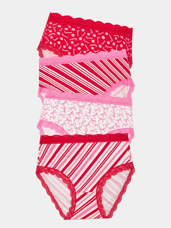High Rise Knicker Four Pack - Candy Cane Wishes sold by Stripe & Stare