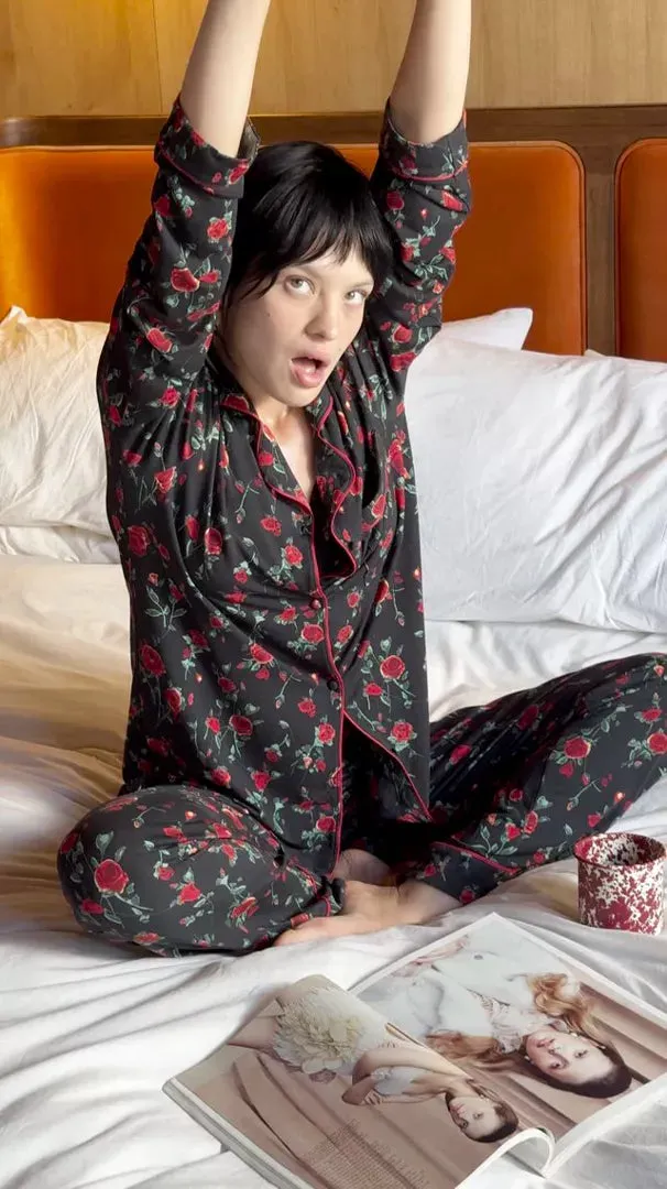 Long Pyjama Set - RIXO Claudia Rose Black sold by Stripe & Stare product image thumbnail 2