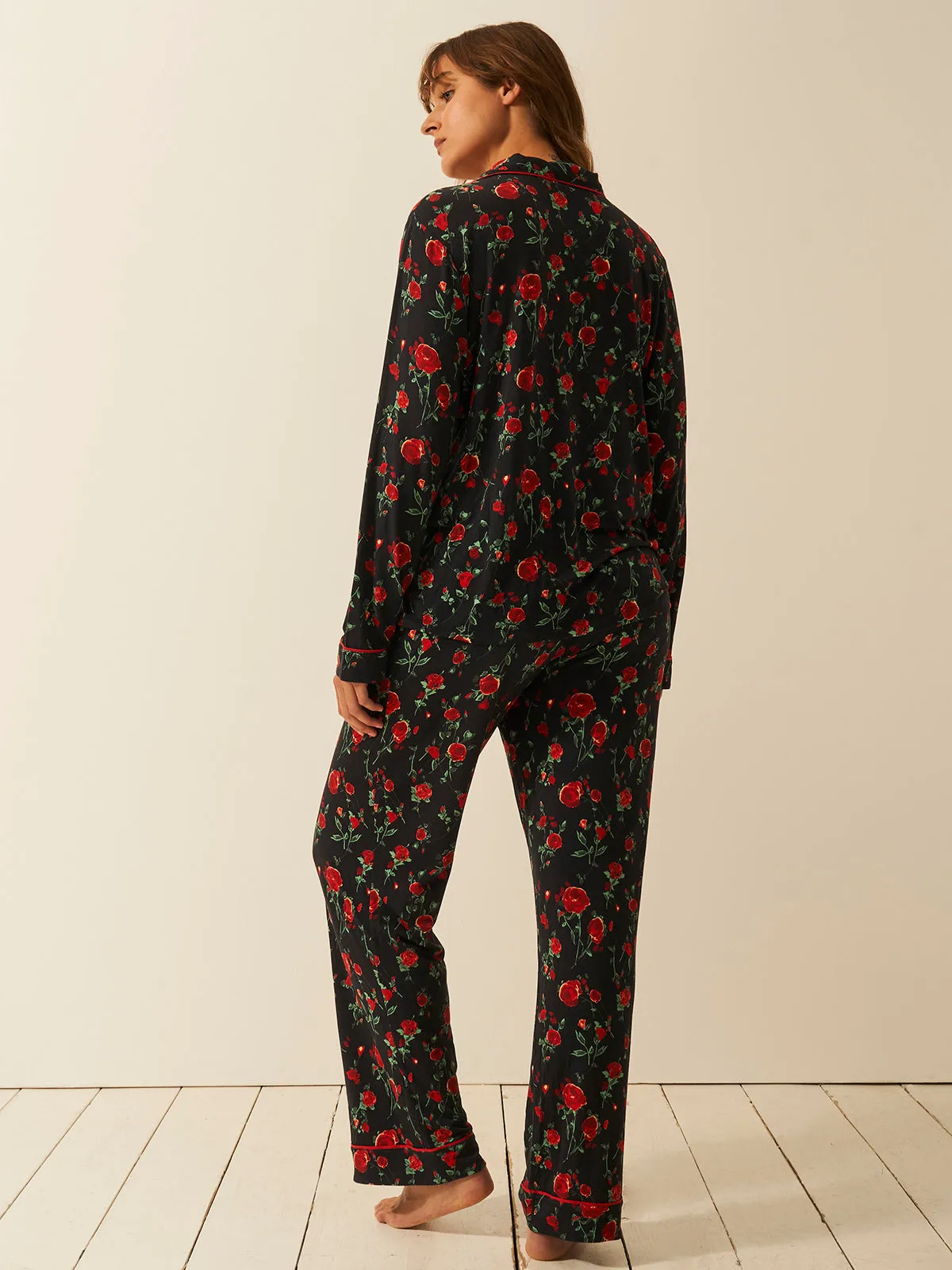 Long Pyjama Set - RIXO Claudia Rose Black sold by Stripe & Stare product image thumbnail 5