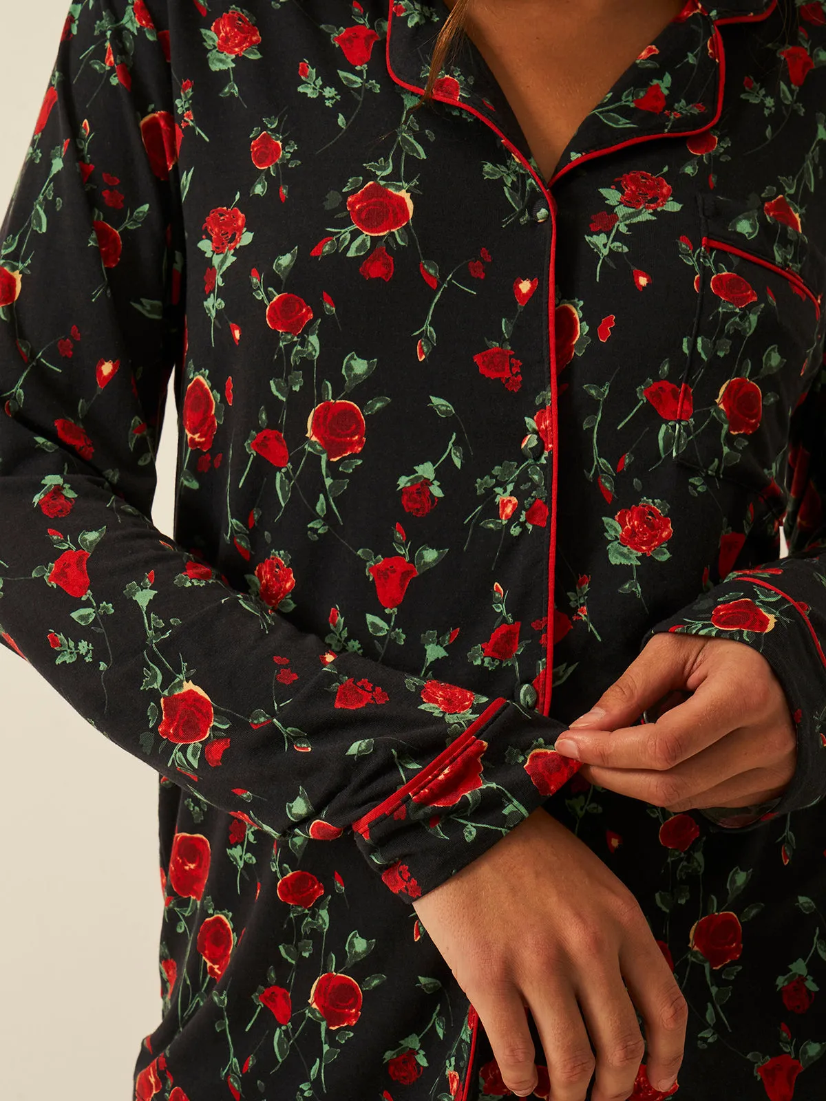 Long Pyjama Set - RIXO Claudia Rose Black sold by Stripe & Stare product image thumbnail 3