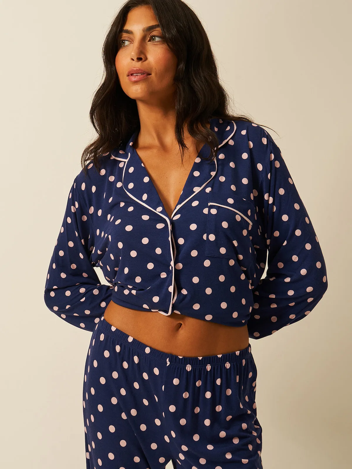 Long Pyjama Set - Navy Spot sold by Stripe & Stare product image thumbnail 3