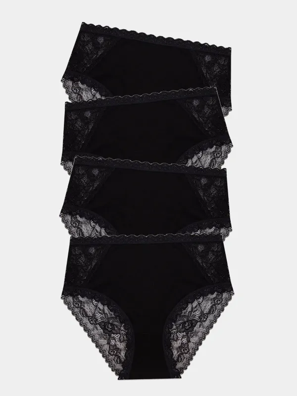 Eco Lace High Rise Knicker Four Pack - Black sold by Stripe & Stare