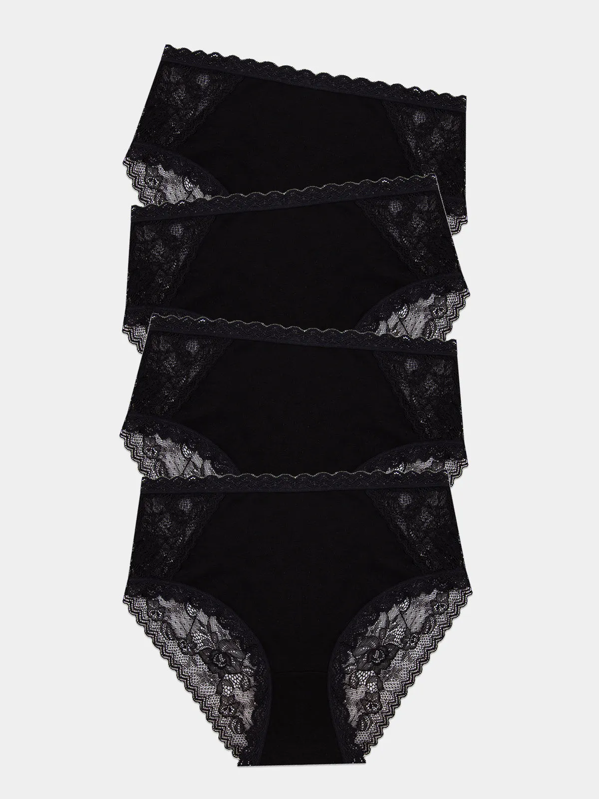 Eco Lace High Rise Knicker Four Pack - Black sold by Stripe & Stare