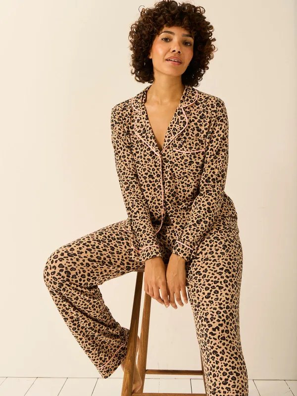Long Pyjama Set - Peach Latte Leopard sold by Stripe & Stare