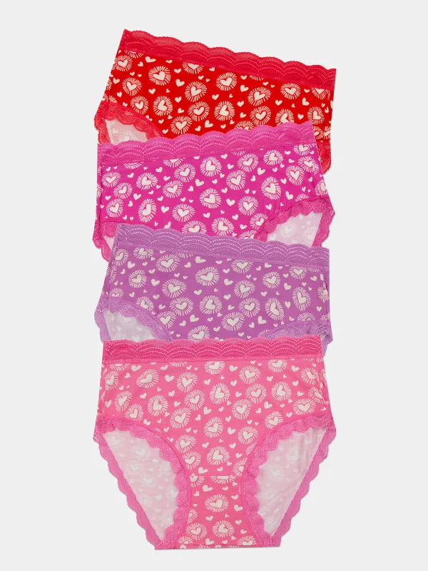 High Rise Knicker Four Pack - Hearts on Fire sold by Stripe & Stare
