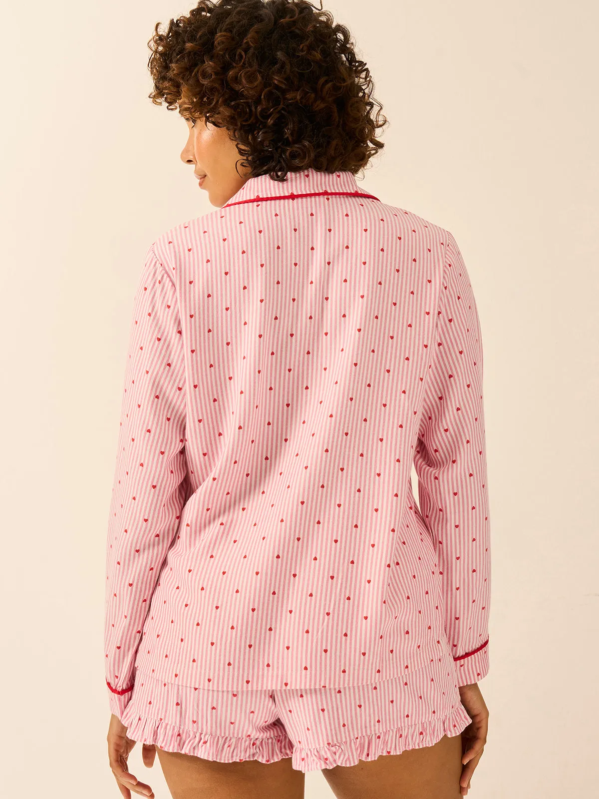 Soft Brushed Woven Frill Pyjama Shorts - Hearts sold by Stripe & Stare product image thumbnail 4