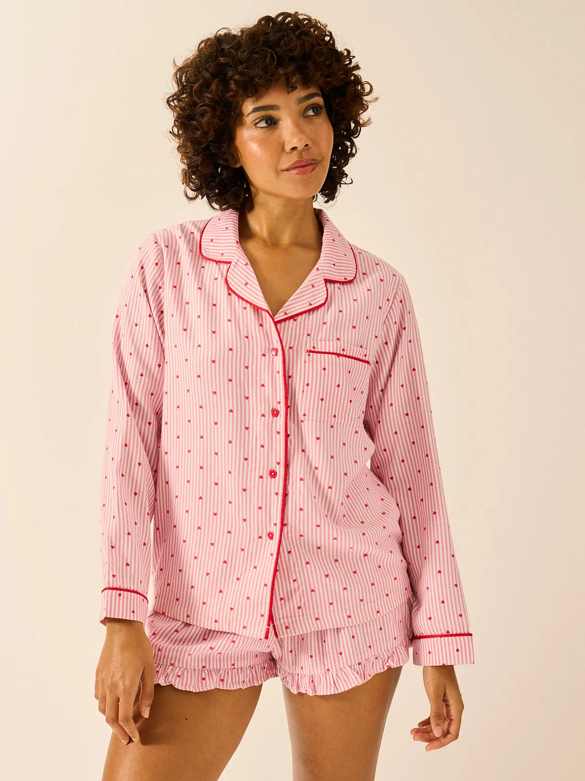 Soft Brushed Woven Frill Pyjama Shorts - Hearts sold by Stripe & Stare product image thumbnail 2