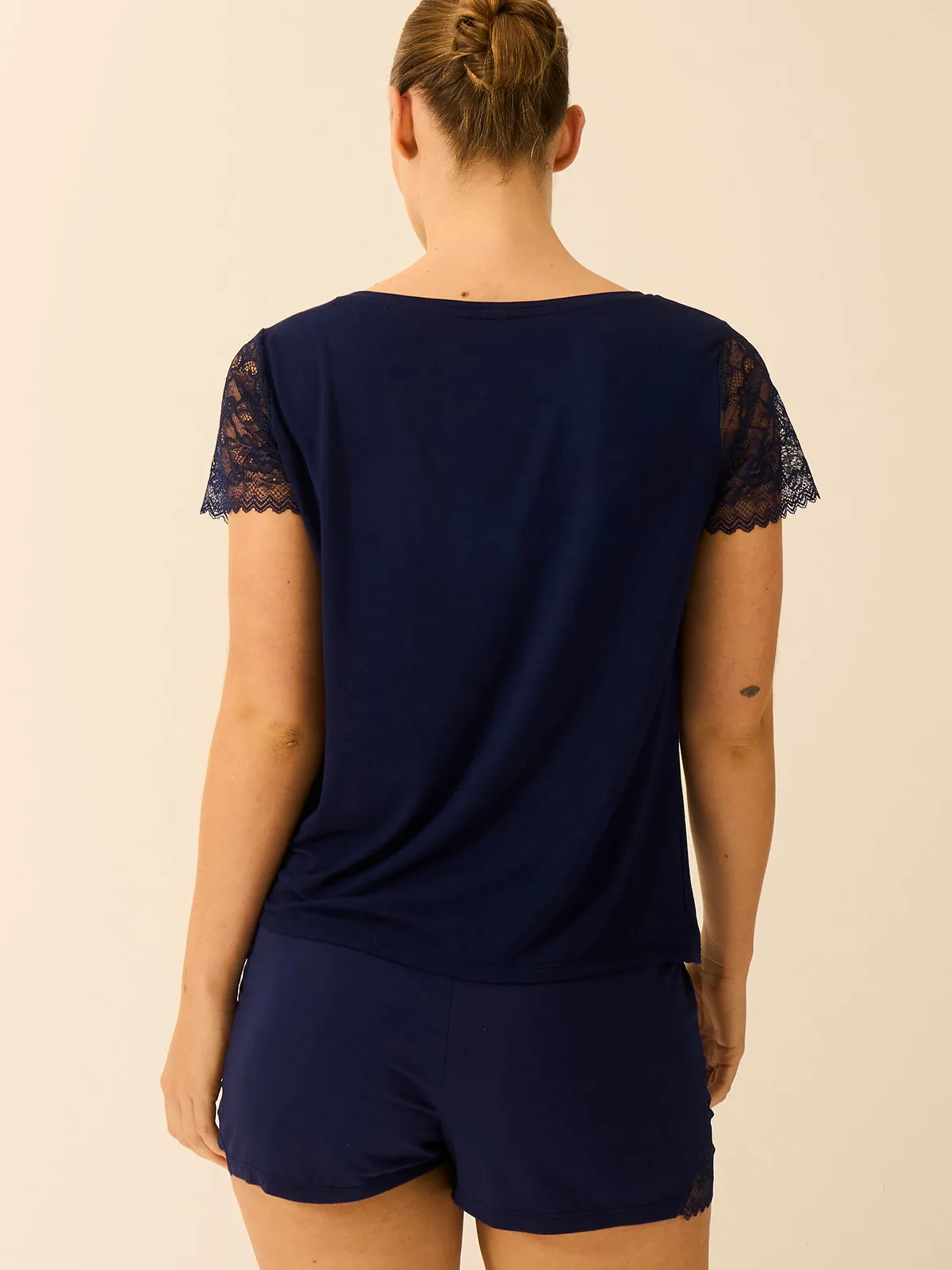 Eco Lace Slouchy Pyjama Top - Navy sold by Stripe & Stare product image thumbnail 3