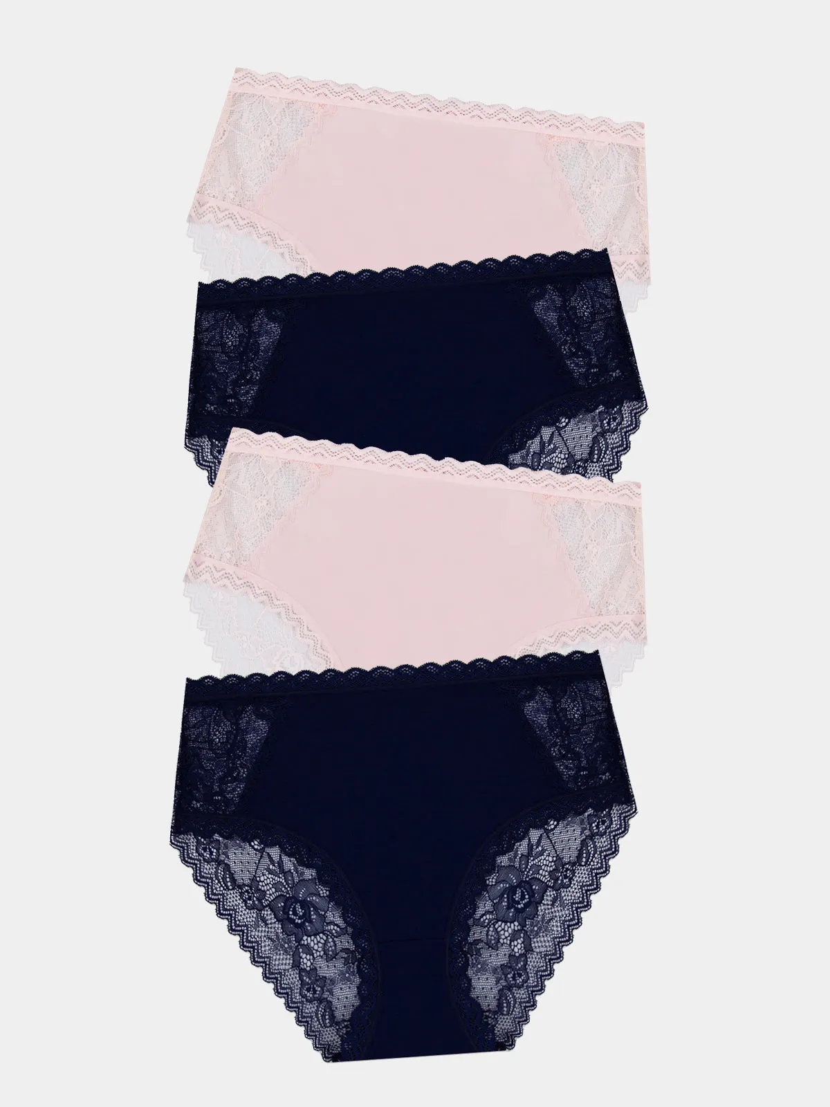 Eco Lace High Rise Knicker Four Pack - Navy & Pale Pink sold by Stripe & Stare