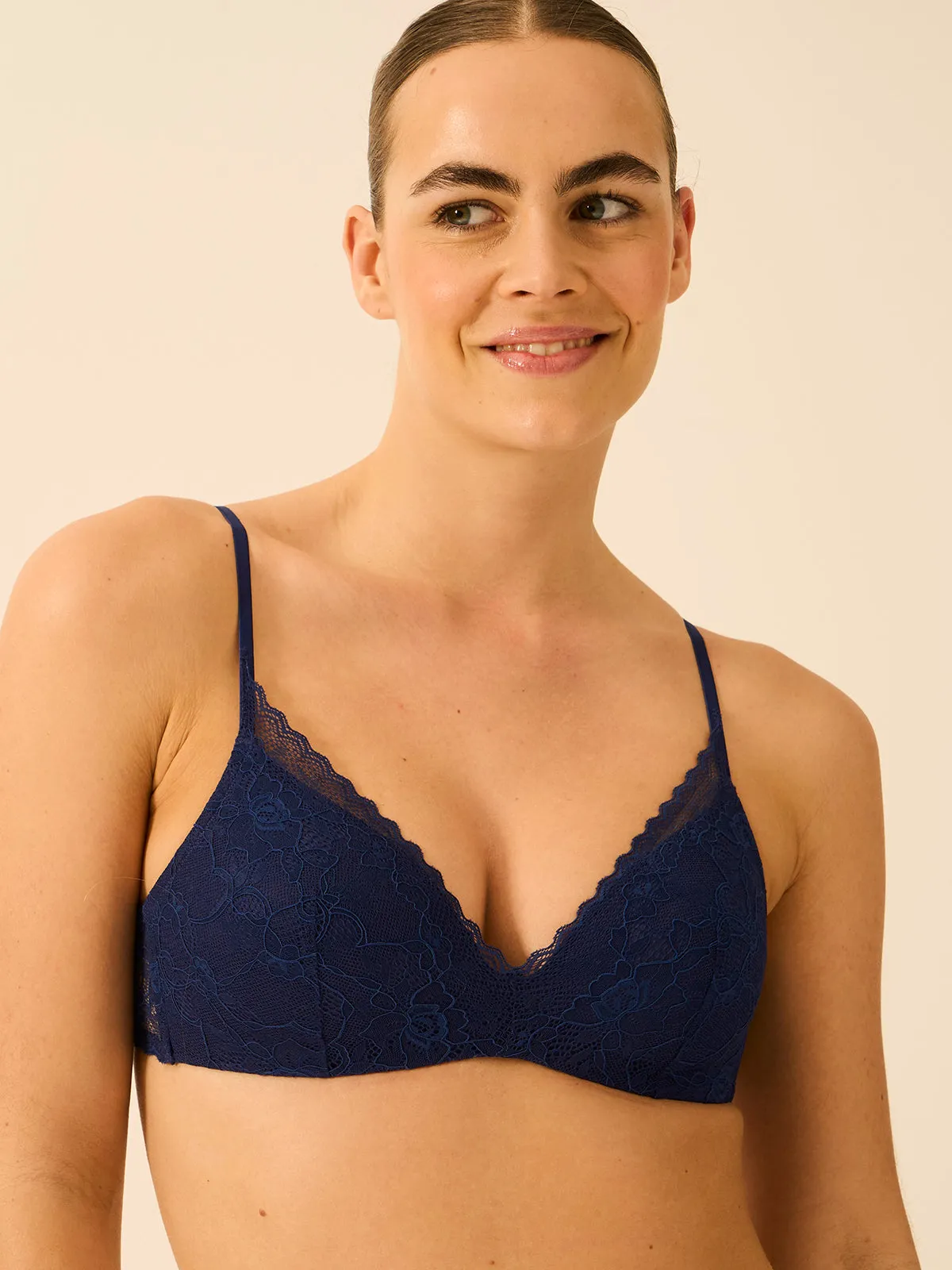 Eco lace Padded Demi Bra - Navy sold by Stripe & Stare