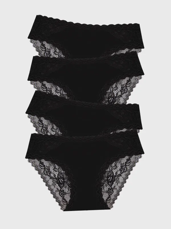 Eco Lace Original Knicker Four Pack - Black sold by Stripe & Stare