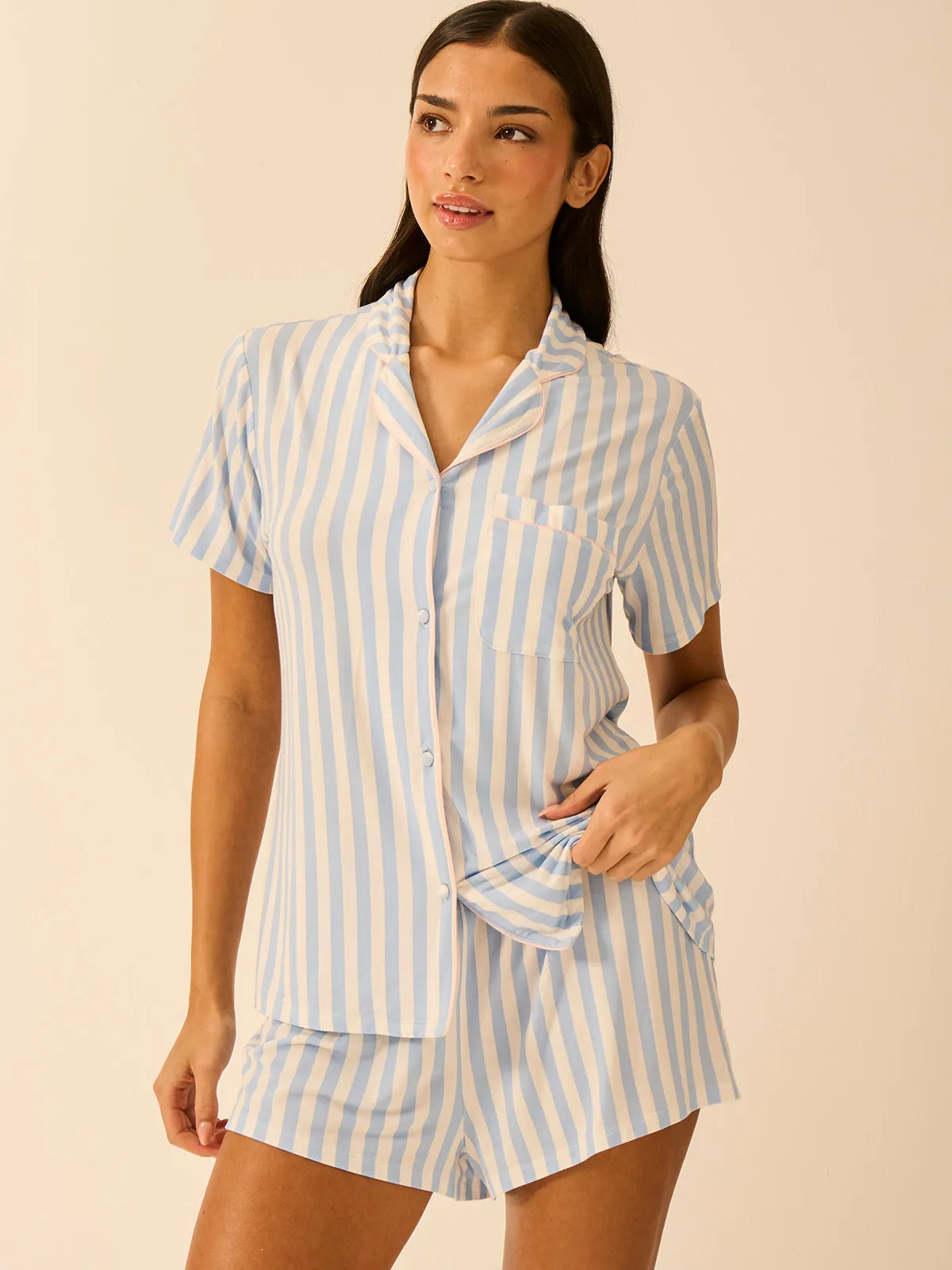Short Pyjama Set - Serenity Stripe sold by Stripe & Stare