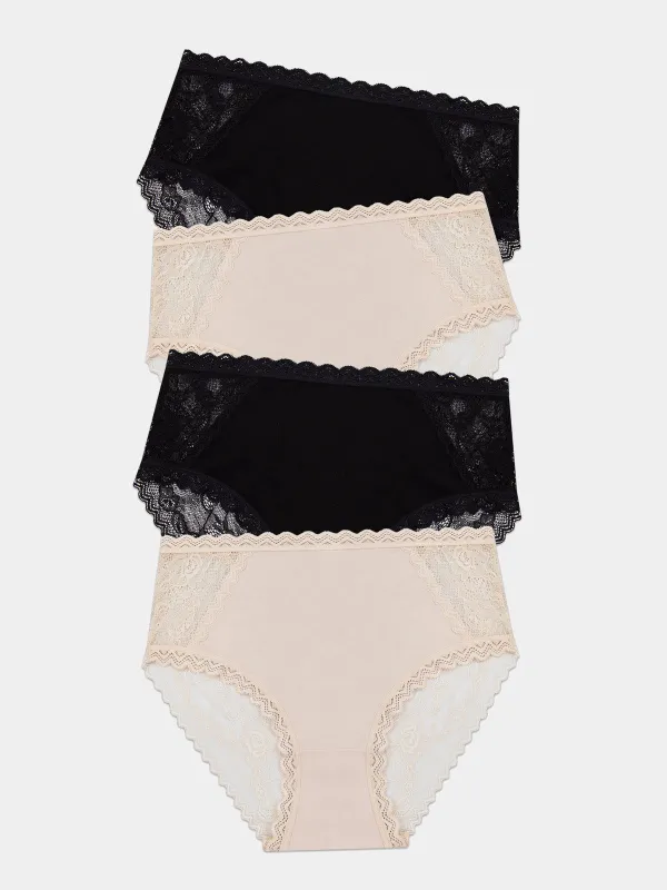 Eco Lace High Rise Knicker Four Pack - Black & Sand made by Stripe & Stare