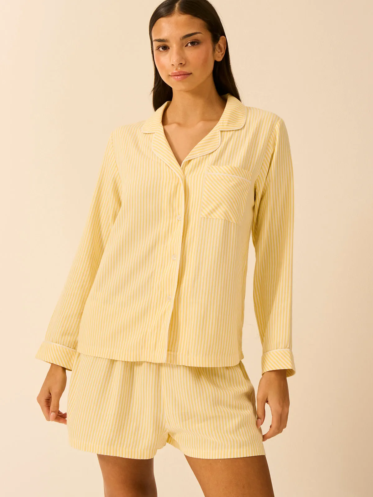 Soft Brushed Woven Pyjama Shorts - Lemon Stripe sold by Stripe & Stare product image thumbnail 4