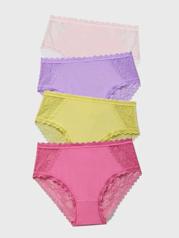 Eco Lace High Rise Knicker Four Pack - Summer Brights made by Stripe & Stare