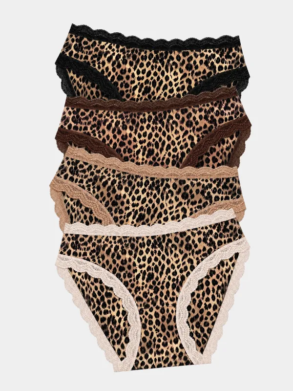 Mid Rise High Leg Knicker Four Pack - True Leopard made by Stripe & Stare