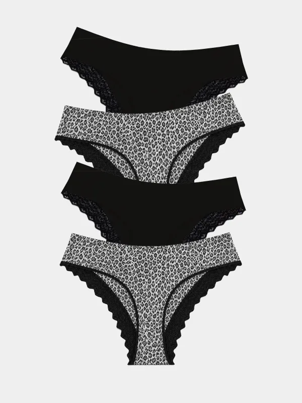 ZigZag Lace Brazilian Knicker Four Pack - Leopard made by Stripe & Stare