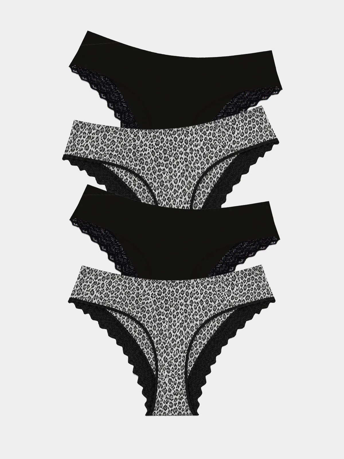 ZigZag Lace Brazilian Knicker Four Pack - Leopard sold by Stripe & Stare