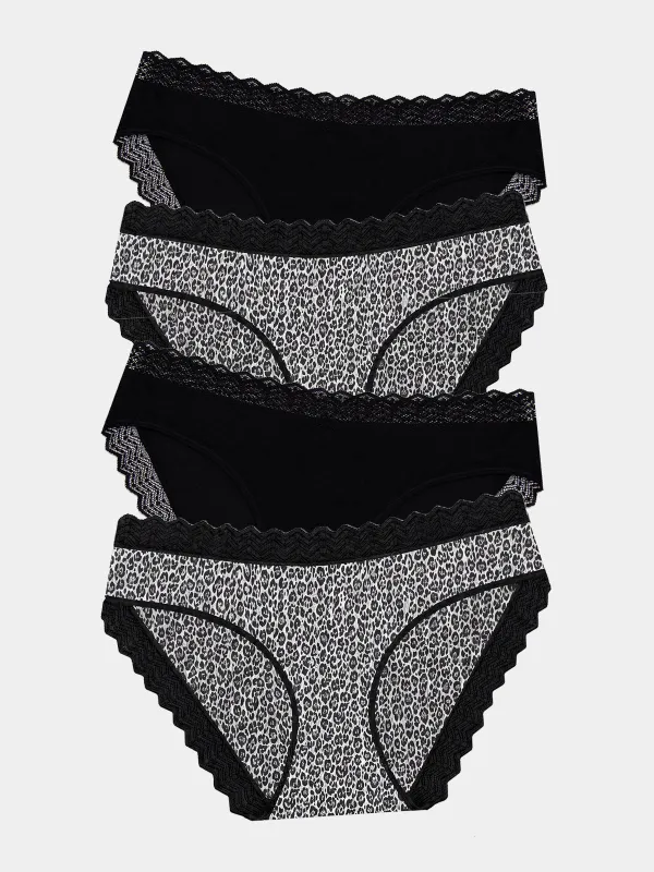 ZigZag Lace Original Knicker Four Pack - Leopard made by Stripe & Stare
