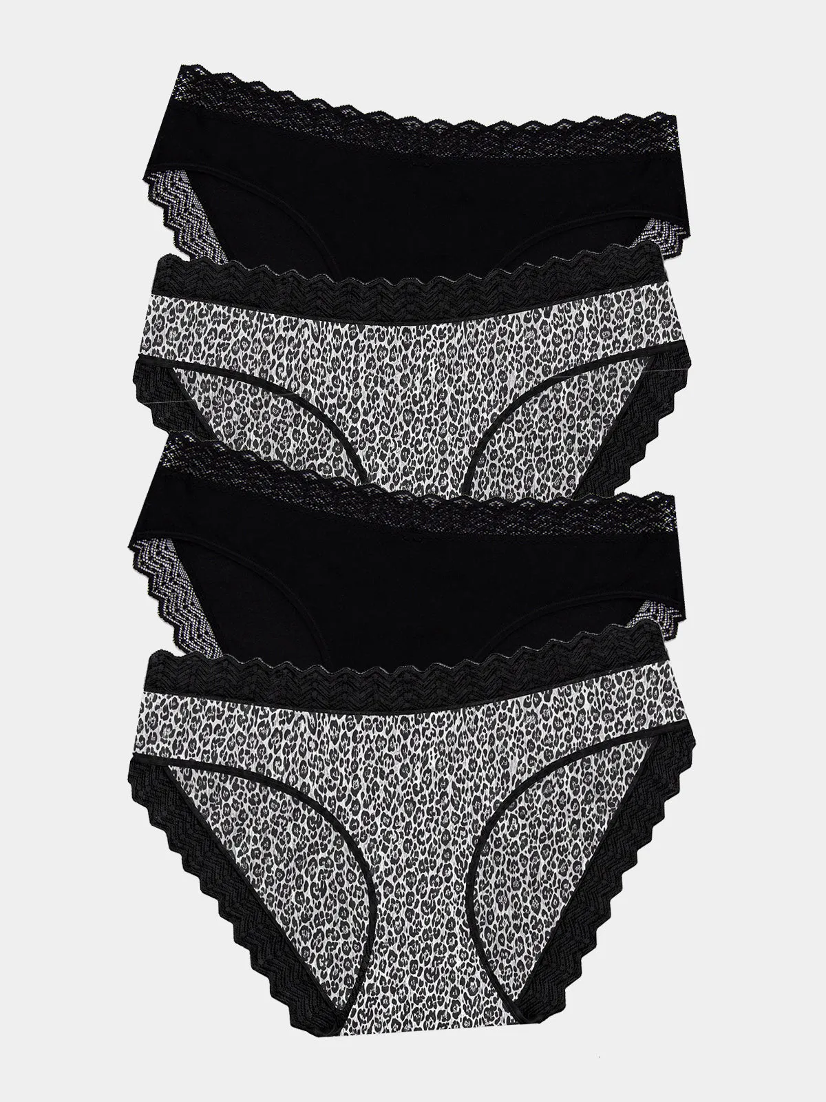 ZigZag Lace Original Knicker Four Pack - Leopard sold by Stripe & Stare