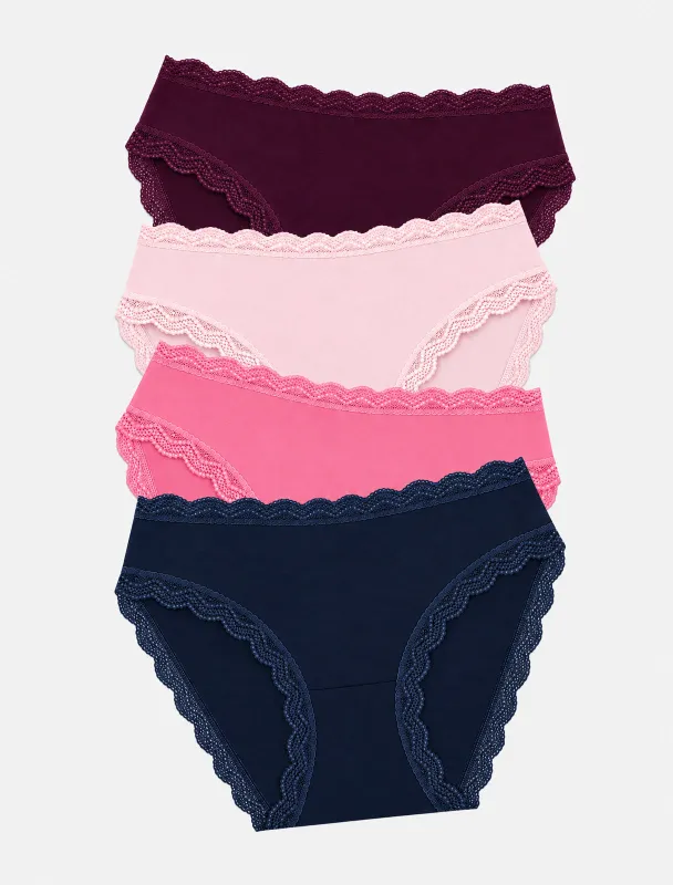 Mid Rise High Leg Knicker Four Pack - Ocean & Black Cherry made by Stripe & Stare