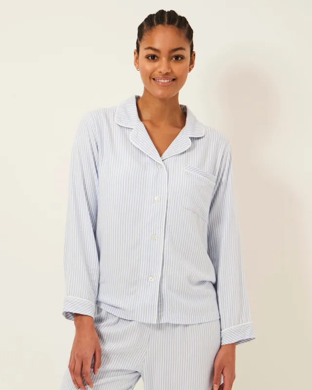 Soft Brushed Woven Pyjama Top - Blue Stripe sold by Stripe & Stare
