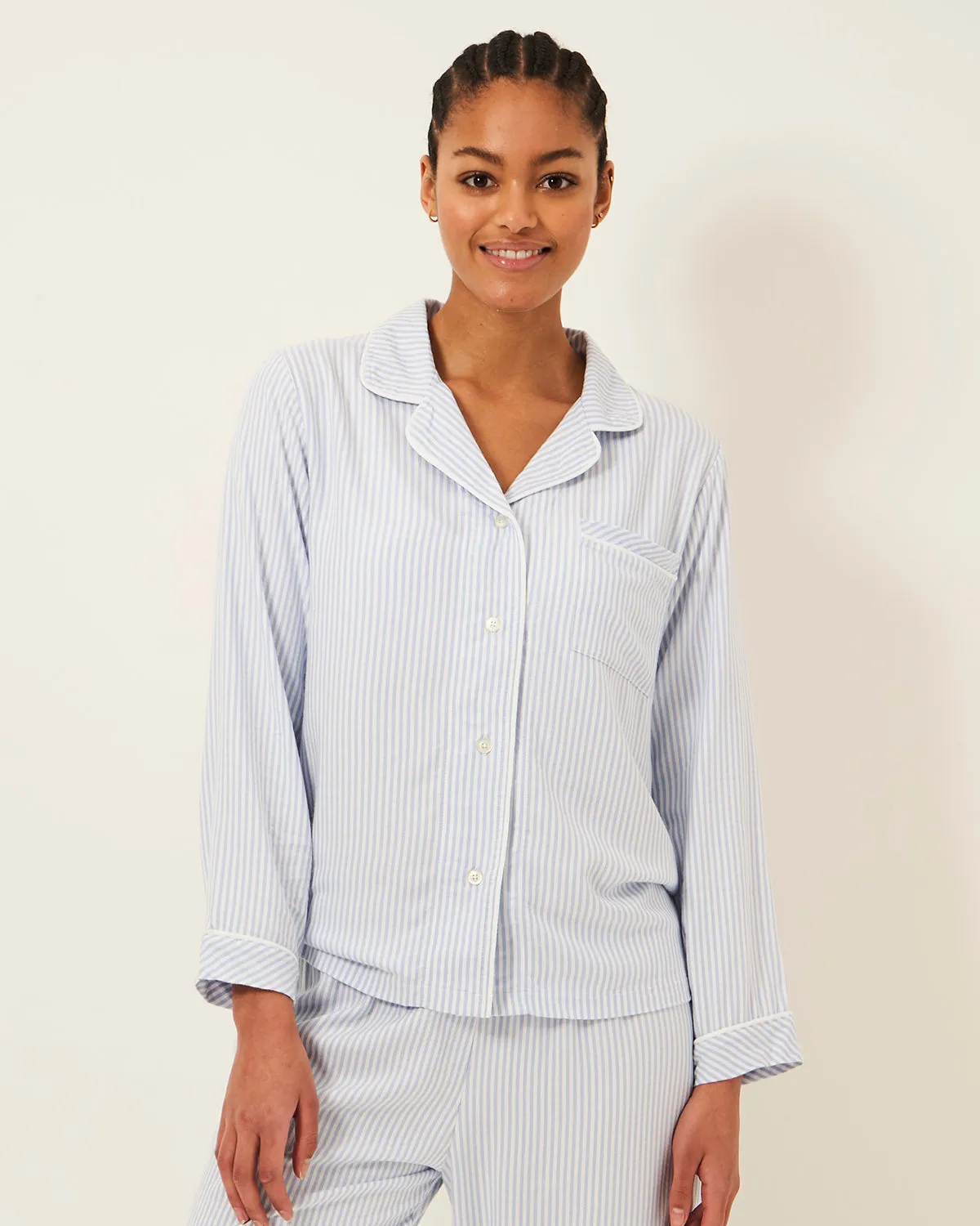 Soft Brushed Woven Pyjama Top - Blue Stripe sold by Stripe & Stare