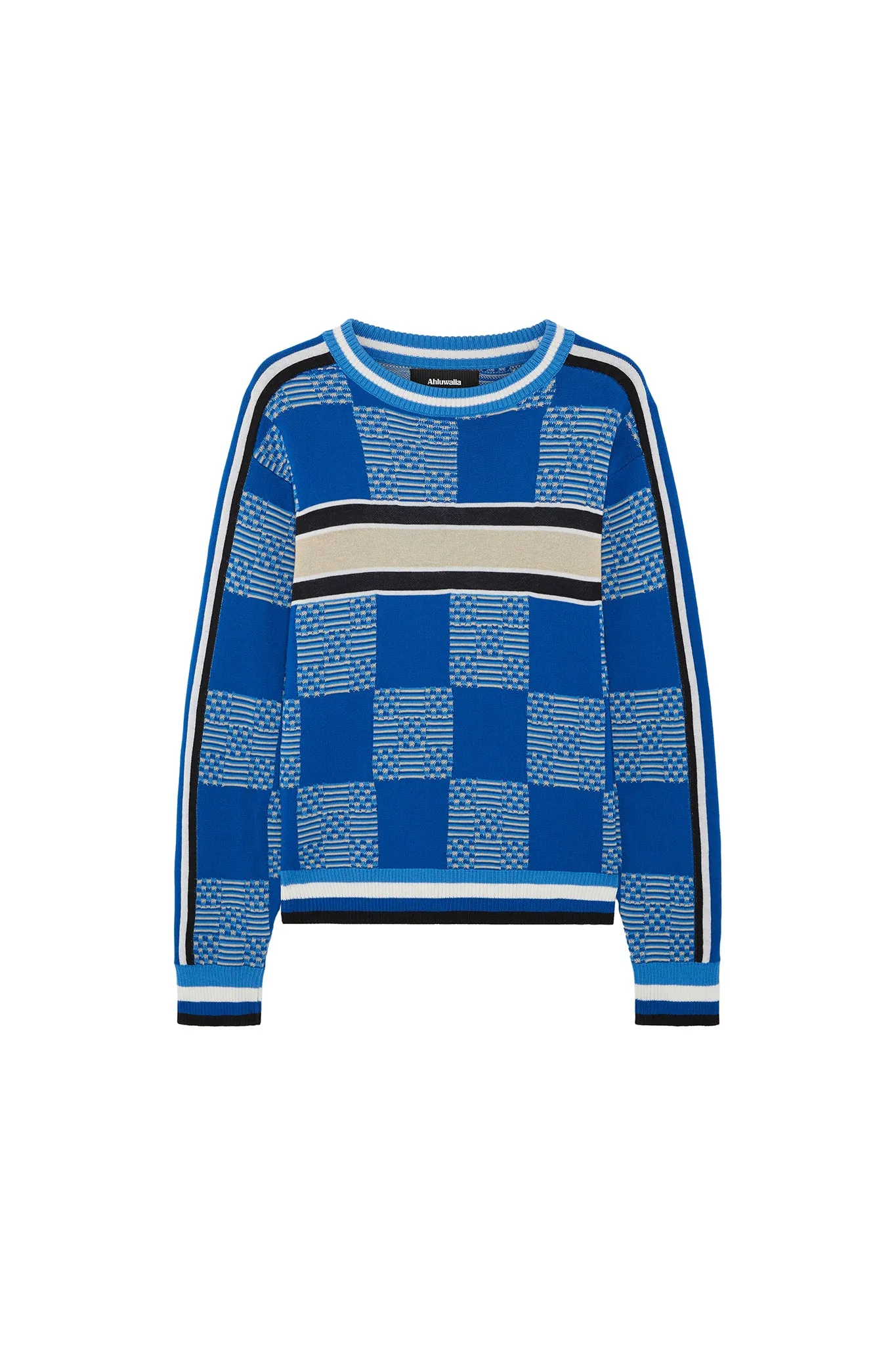 Checkerboard knitted crew jumper sold by Ahluwalia product image thumbnail 2