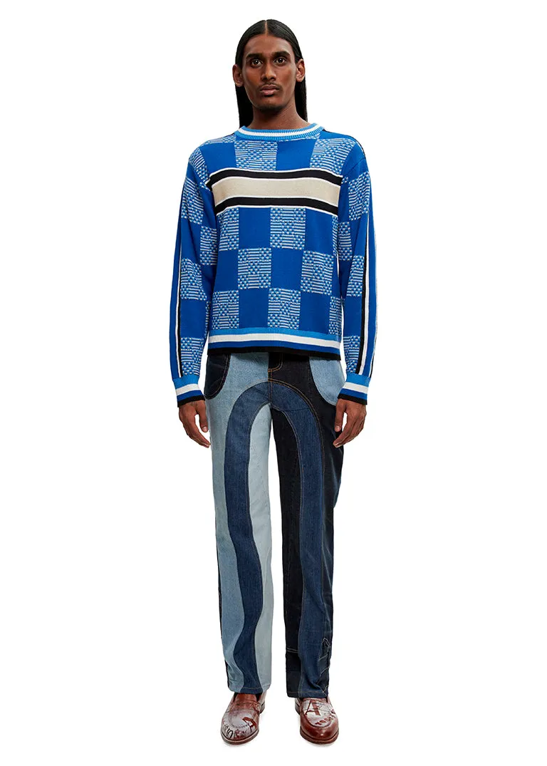 Checkerboard knitted crew jumper sold by Ahluwalia product image thumbnail 3