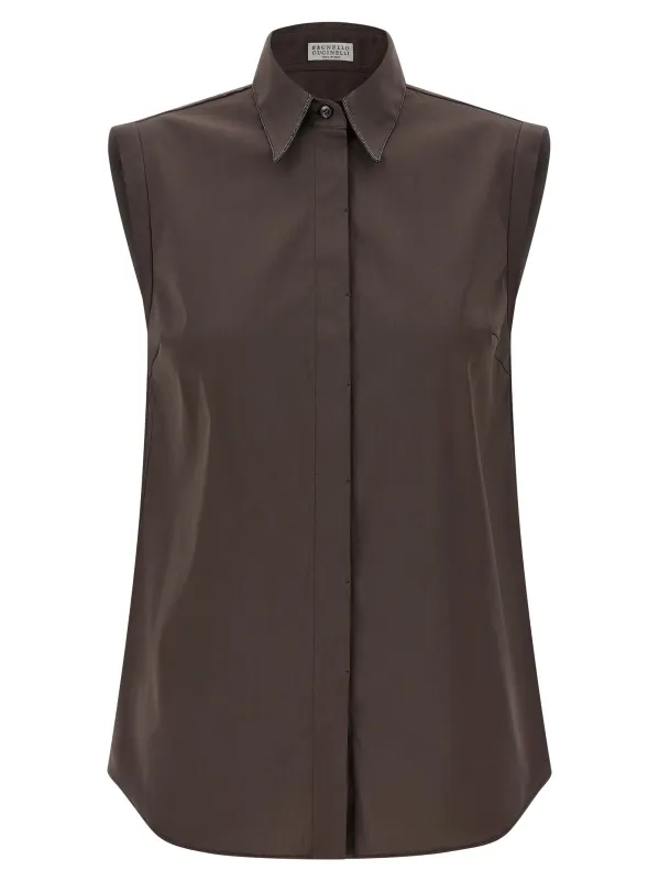 Sleeveless Shirt Shirt And Blouse Brown sold by Wanan Luxury