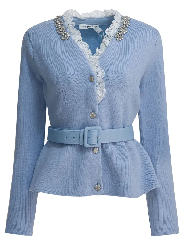 Embellished Wool-Blend Cardigan Knitwear Light Blue made by Self-Portrait