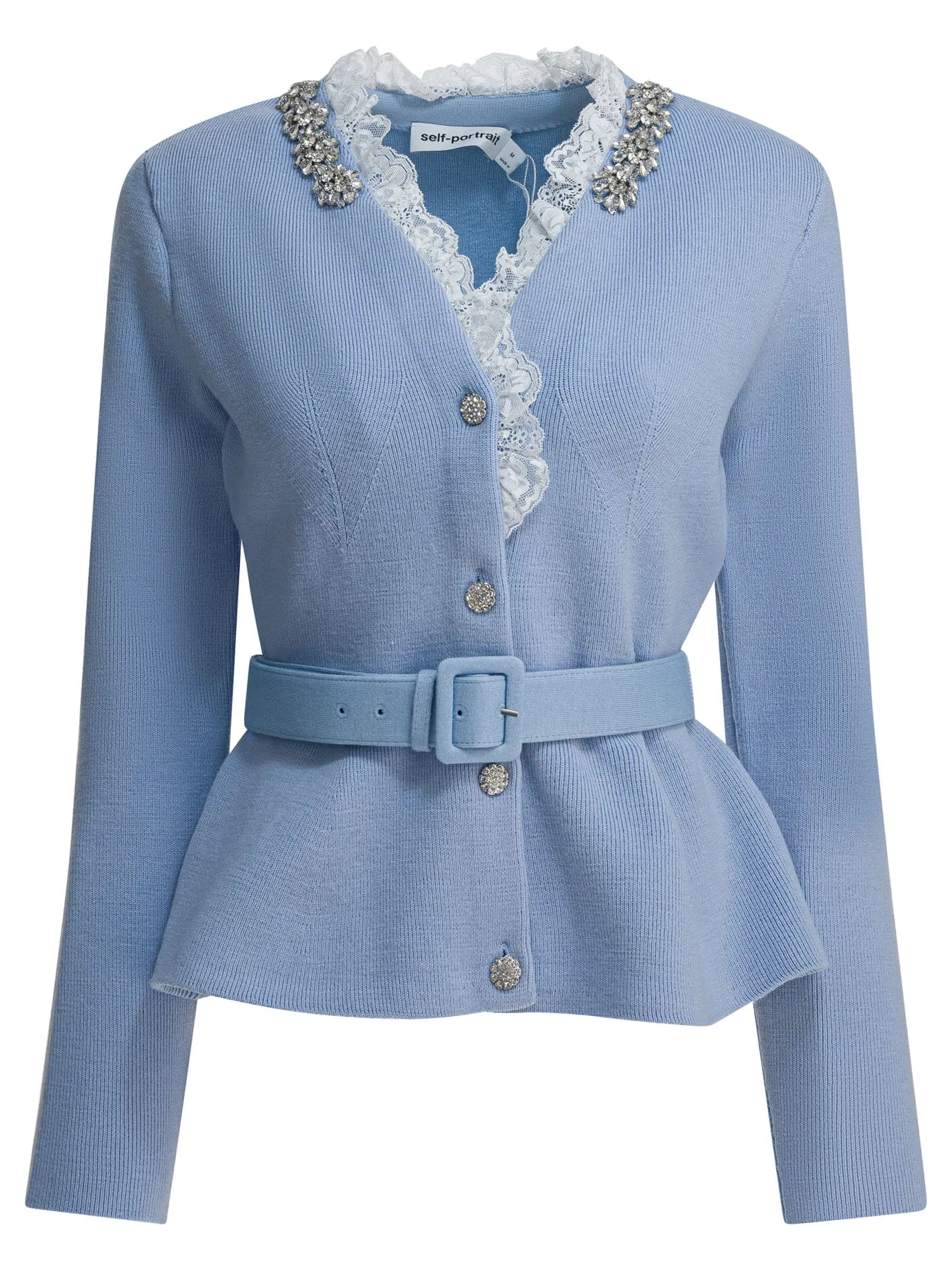 Embellished Wool-Blend Cardigan Knitwear Light Blue sold by Wanan Luxury