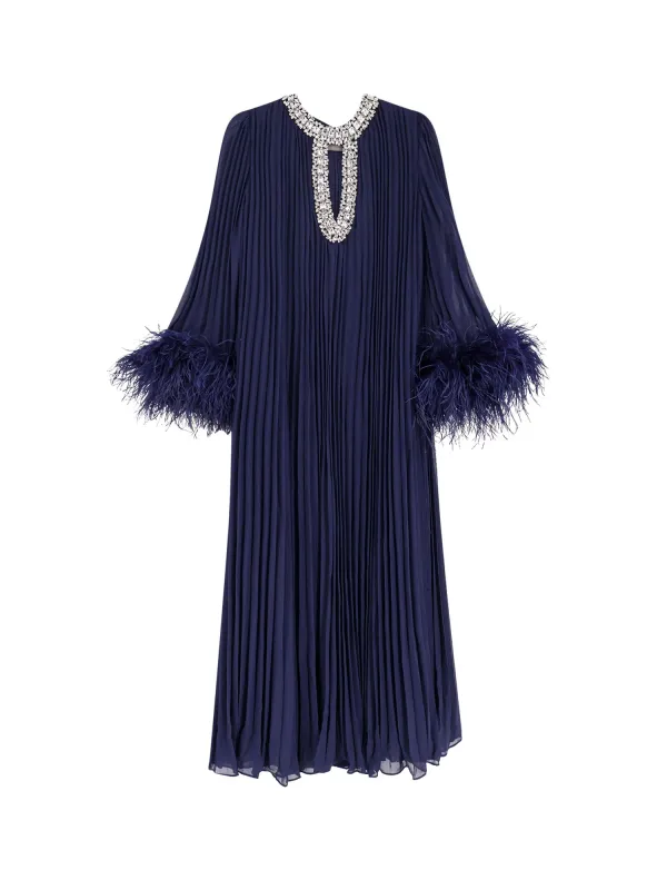 Chiffon Long Dress With Ostrich Feathers sold by Wanan Luxury