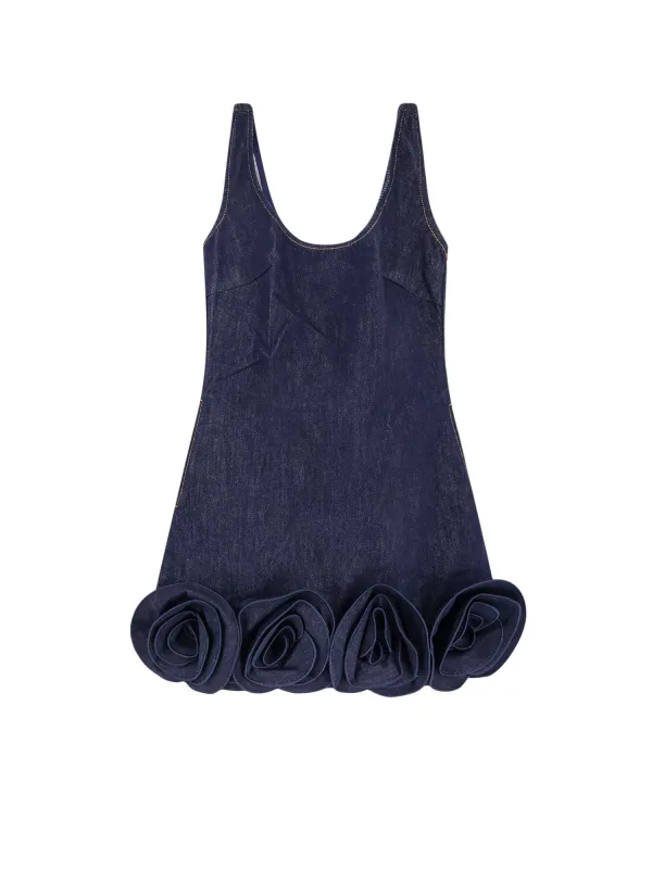 Denim Mini Dress With 3d Flowers sold by Wanan Luxury
