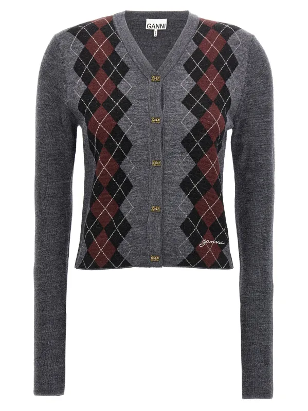Argyle Cardigan Sweaters And Cardigans Gray sold by Wanan Luxury