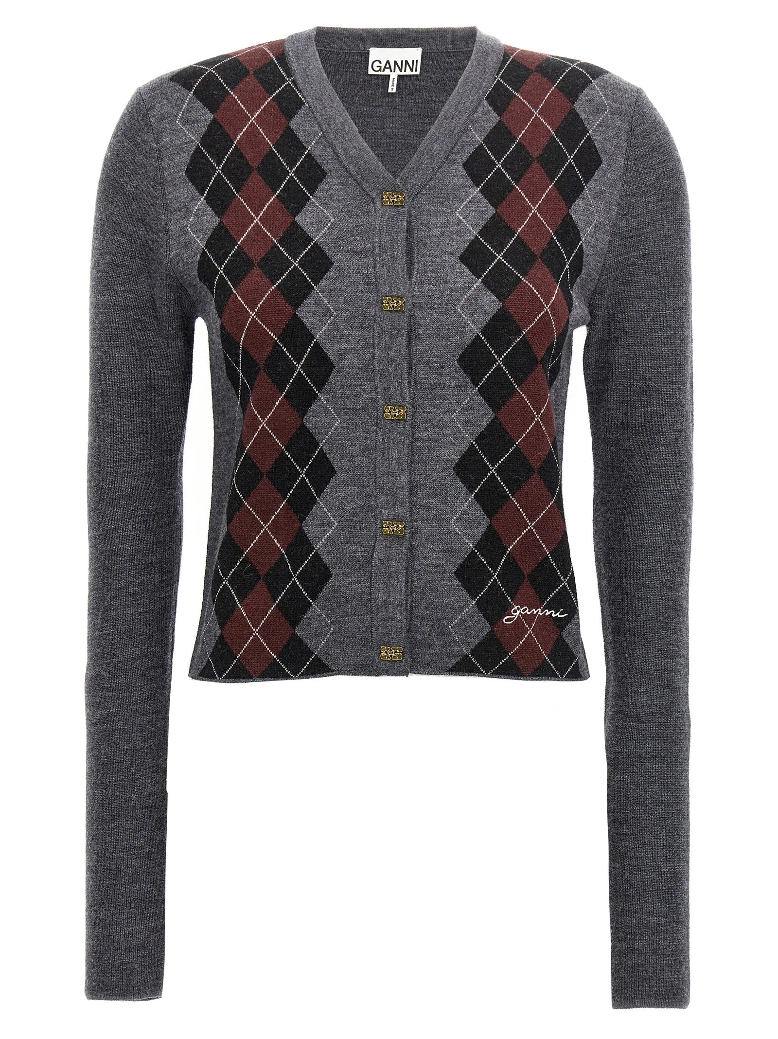Argyle Cardigan Sweaters And Cardigans Gray sold by Wanan Luxury