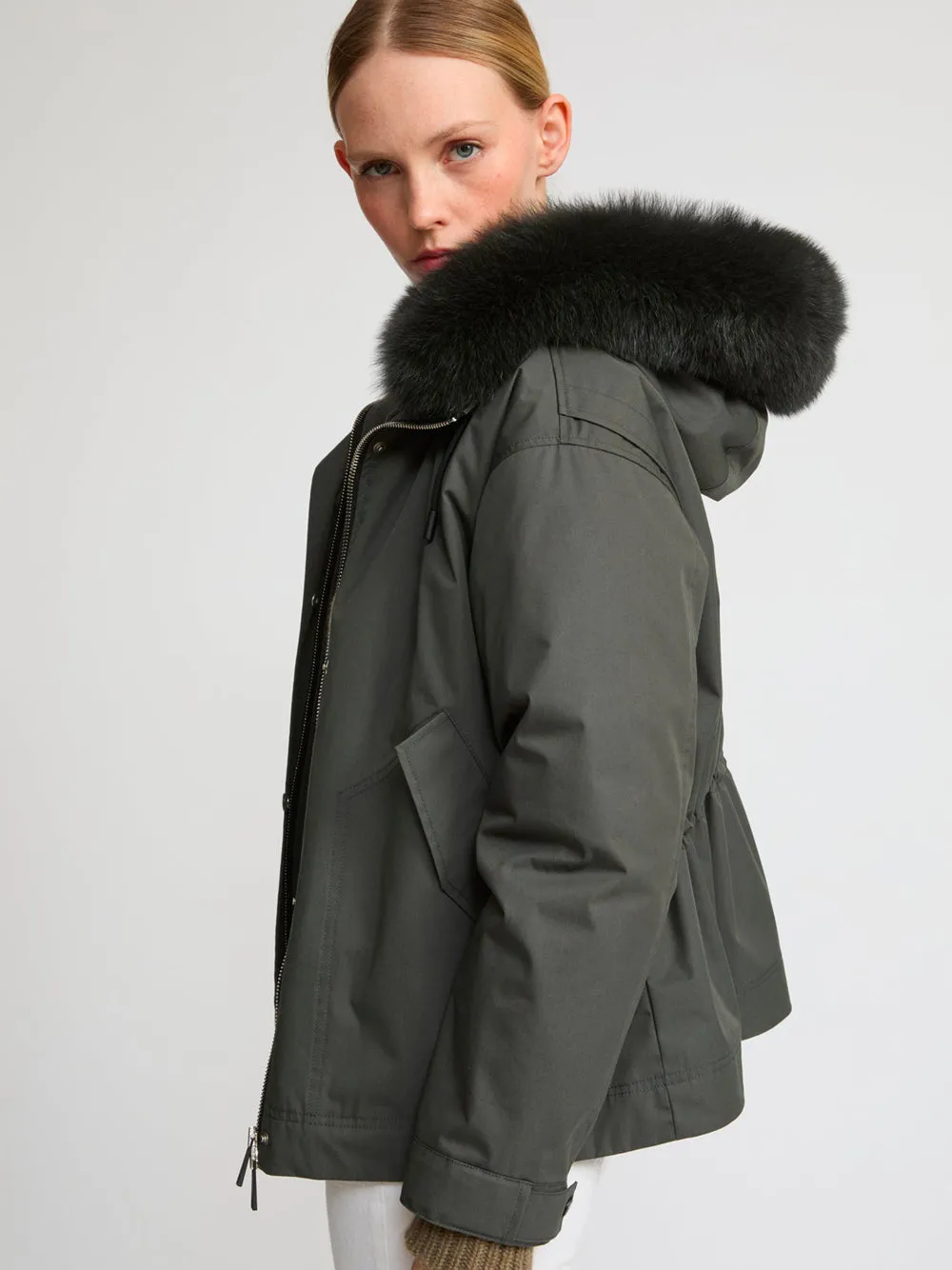 Ys Army Collection: Short Parka In Cotton Blend With Detachable Rabbit Fur Lining And Removable Fox Fur Trim sold by Wanan Luxury product image thumbnail 4