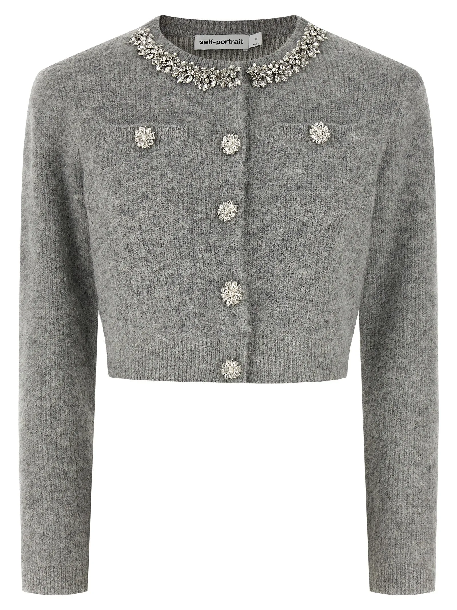 Grey Fluffy Crystal Trim Sweaters And Cardigans Gray sold by Wanan Luxury