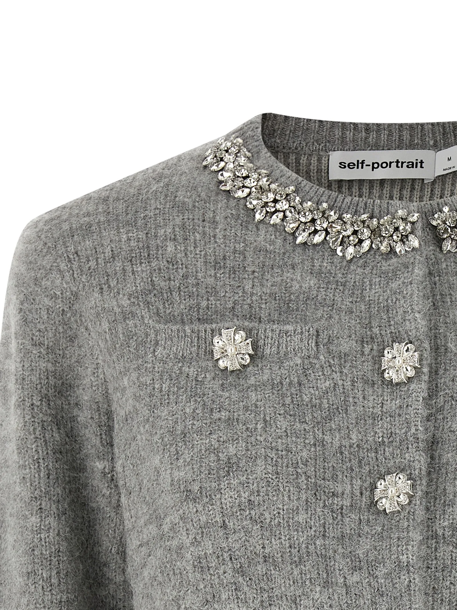 Grey Fluffy Crystal Trim Sweaters And Cardigans Gray sold by Wanan Luxury product image thumbnail 3