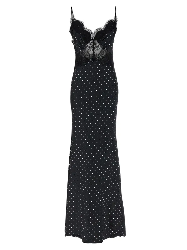 Polka Dot Satin Lace Maxi Dresses White/Black sold by Wanan Luxury