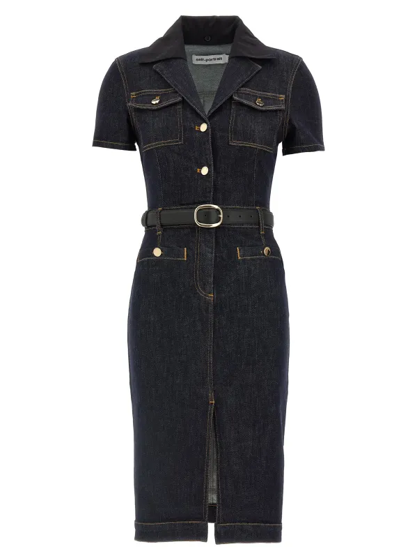 Indigo Denim Midi Skirts Blue sold by Wanan Luxury