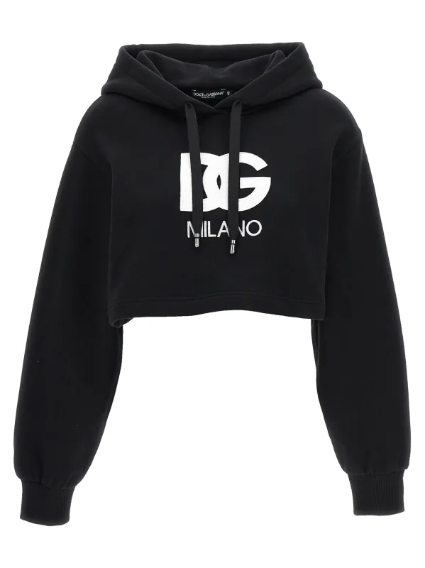 Logo Embroidery Cropped Hoodie Sweatshirt Black made by Dolce & Gabanna