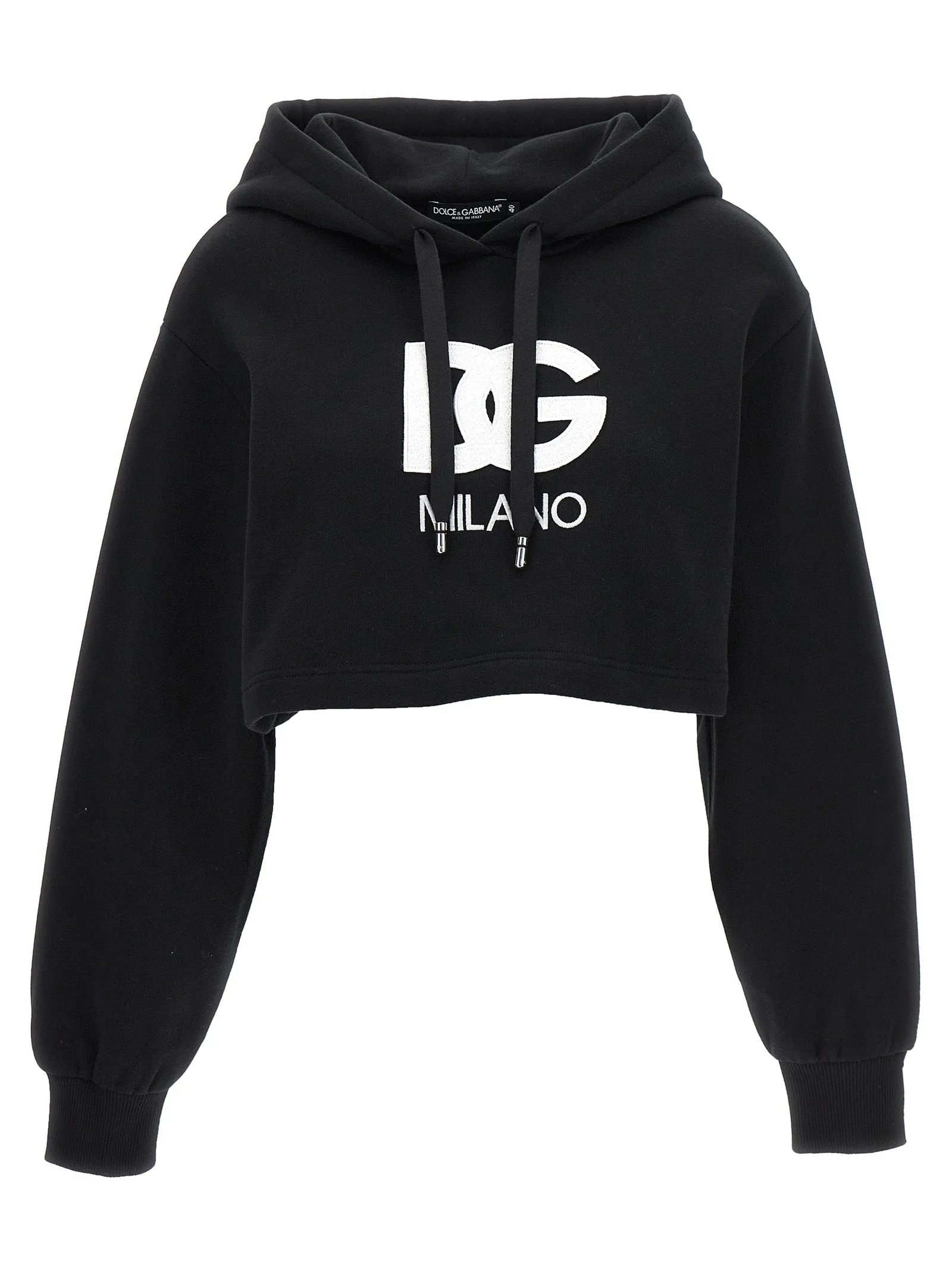 Logo Embroidery Cropped Hoodie Sweatshirt Black sold by Wanan Luxury