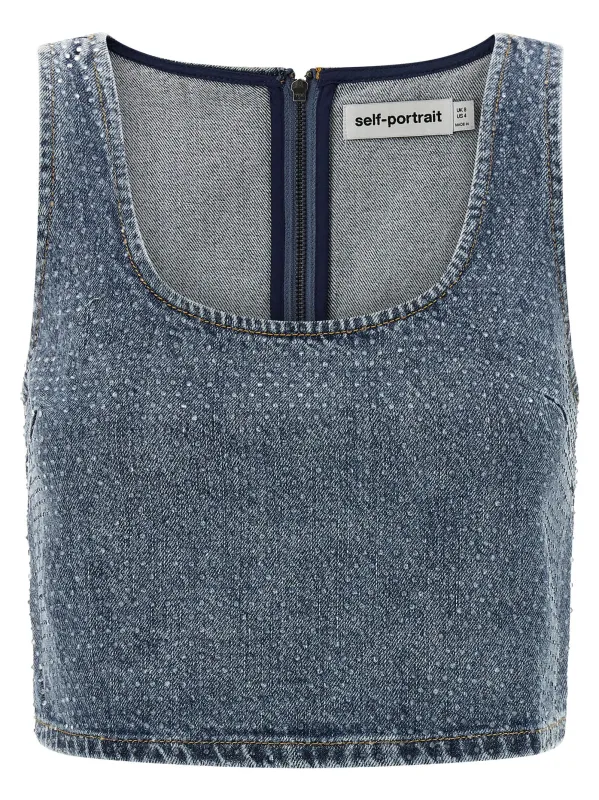 Rhinestone Denim Crop Tops Blue sold by Wanan Luxury