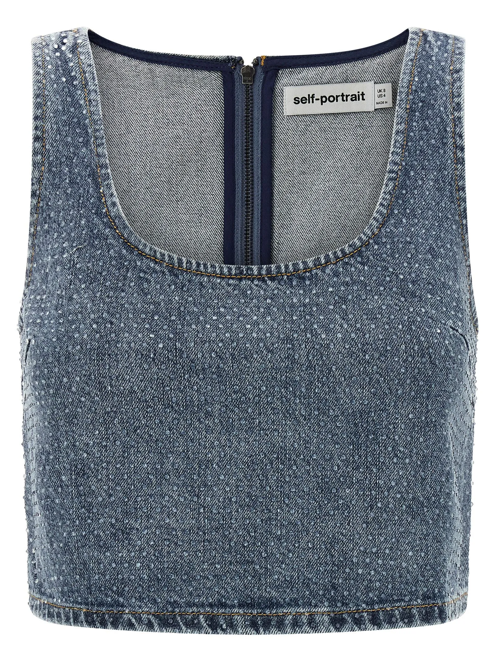 Rhinestone Denim Crop Tops Blue sold by Wanan Luxury