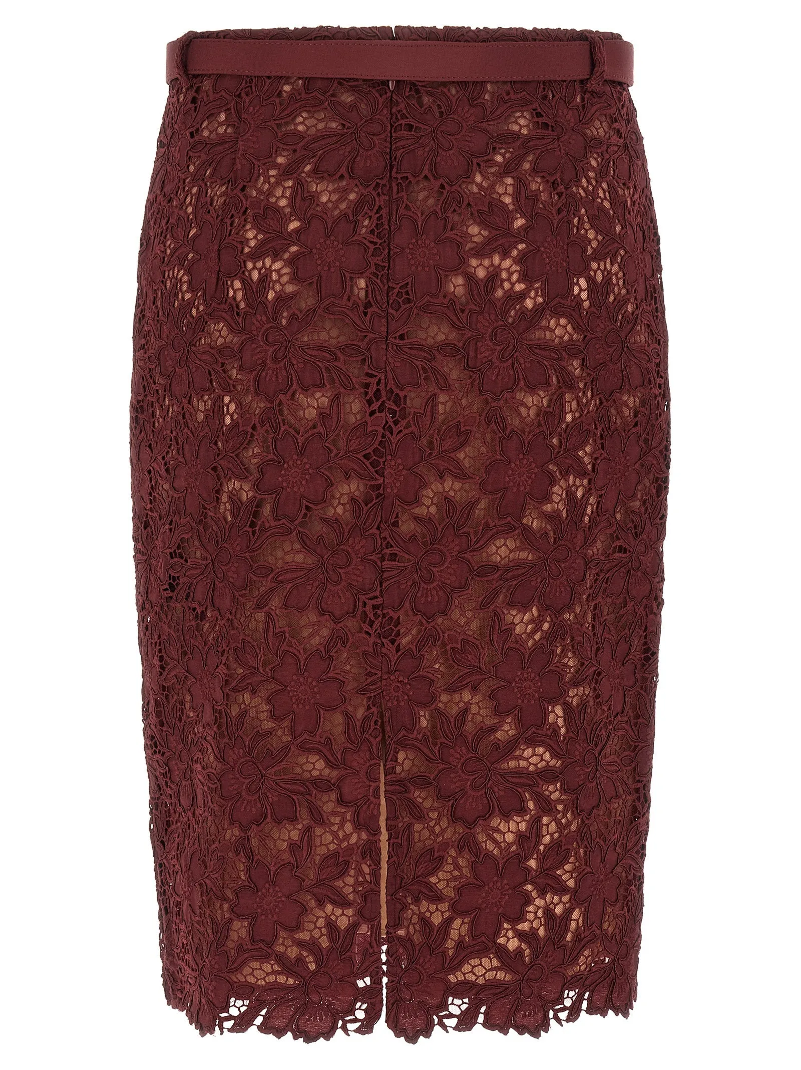 Burgundy Guipure Lace Midi Skirts Bordeaux sold by Wanan Luxury product image thumbnail 2